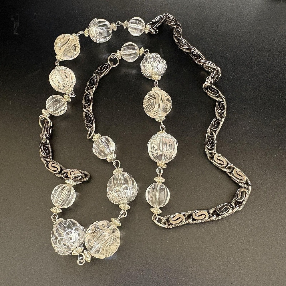 Lawrence VRBA Carved Rock Crystal and Lucite Statement Necklace Gorgeous!